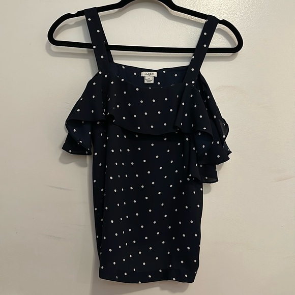 J. Crew Tops - Blouse, polka dots blue and white